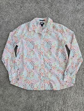 Lands' End 100% Supima Cotton No Iron Wrinkle Free ditsy floral print Size 12.